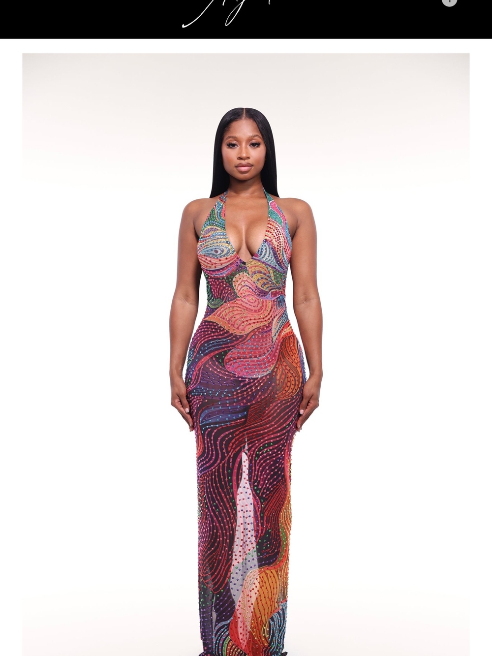Multicolor Halter Maxi Dress with Plunging V-Neck